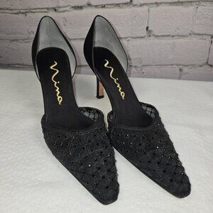 WOMENS NINA D'ORSAY PUMPS BLACK WITH MESH RHINESTONE FORMAL SIZE 7